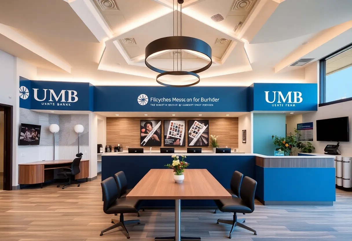 Interior of a rebranded UMB bank in Albuquerque, showcasing local elements