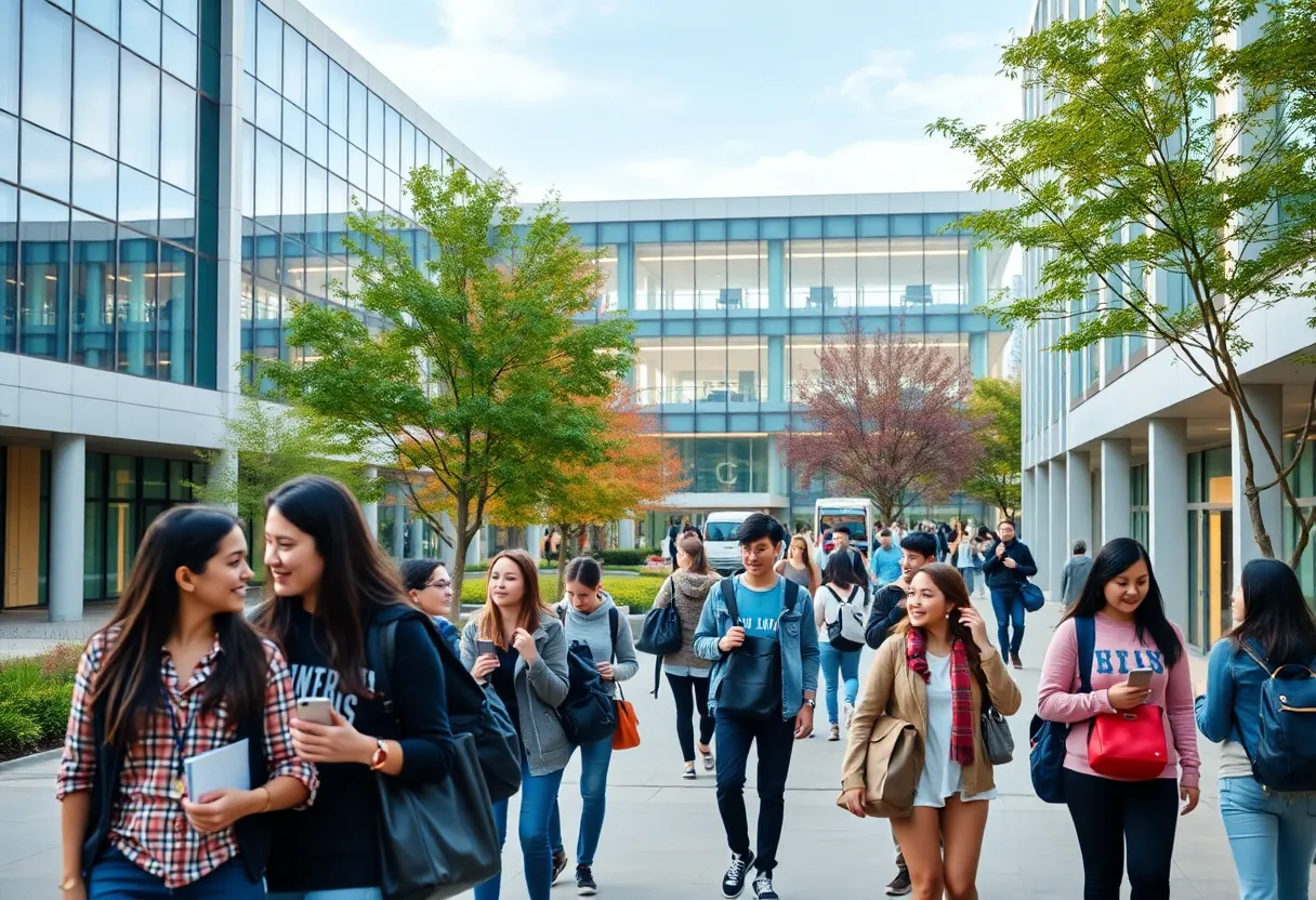 University of New Mexico campus with students