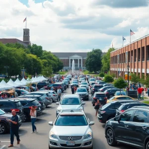 University of New Mexico event with organized parking and attendees enjoying the festivities