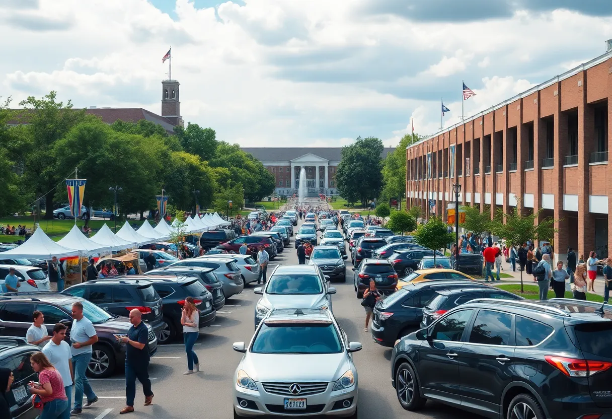 University of New Mexico event with organized parking and attendees enjoying the festivities