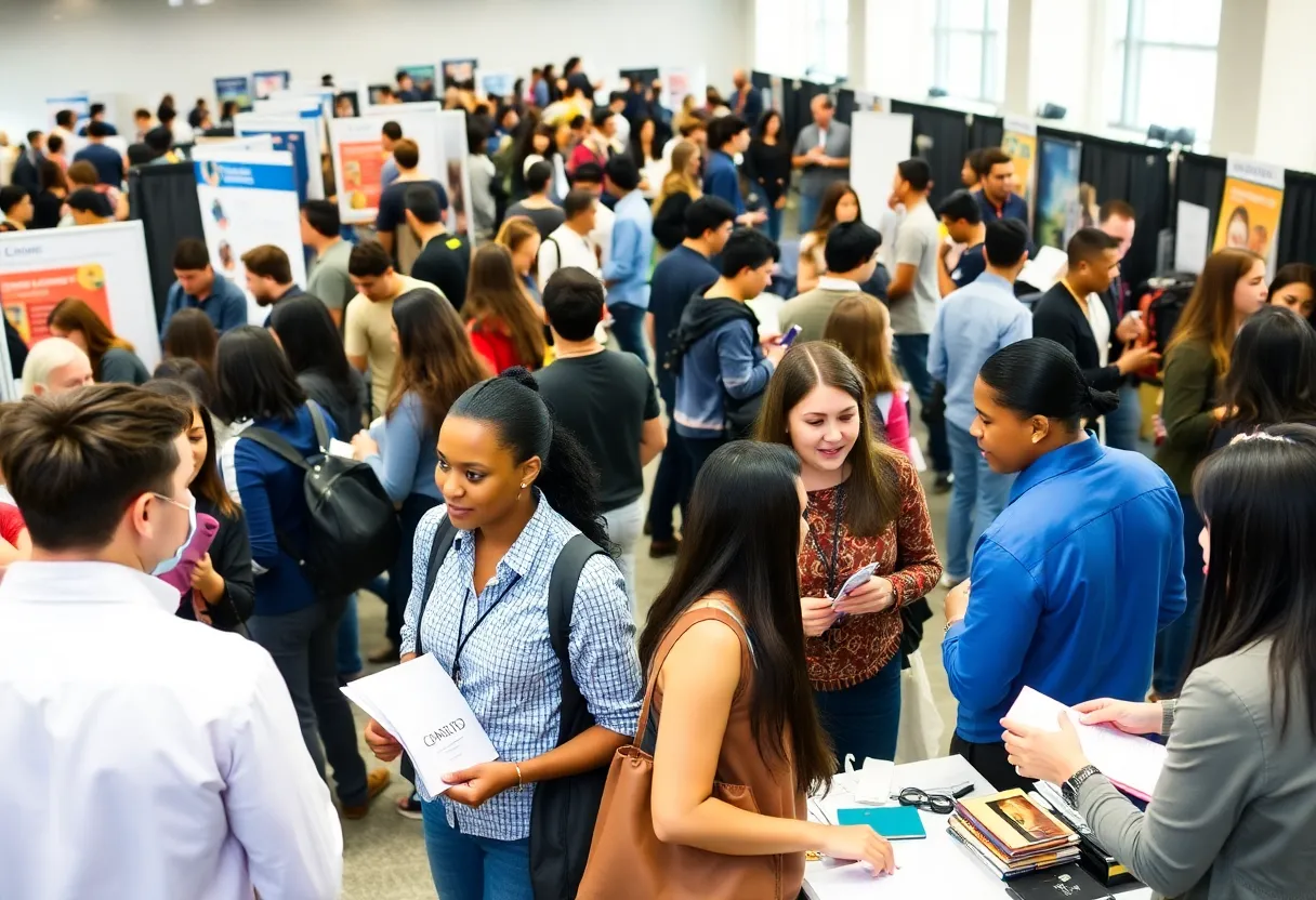 Students at UNM Career Fair interacting with employers and participating in workshops
