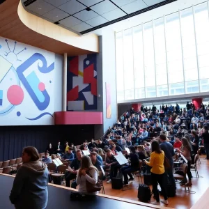 Students performing in a newly established performance space at UNM College of Fine Arts.