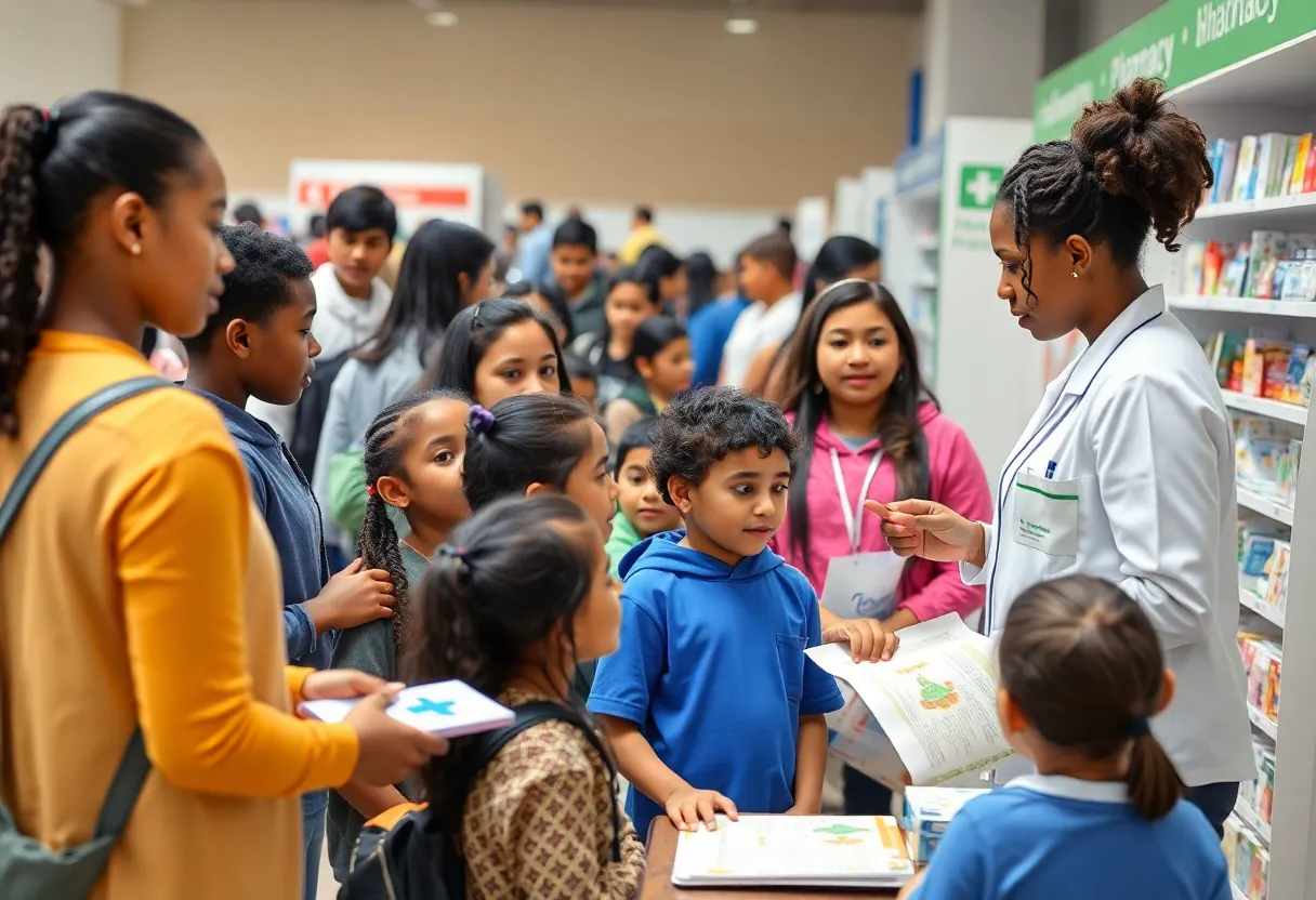 Students participating in UNM College of Pharmacy's Community Outreach Day workshop.