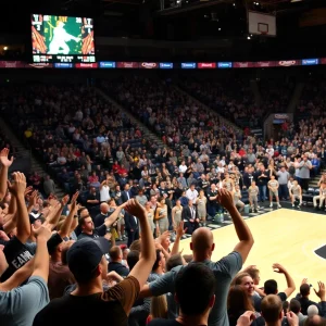 UNM Lobos celebrating a victory against Utah State