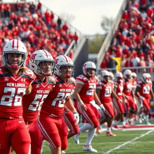 Action shot of University of New Mexico Lobos football team in a game