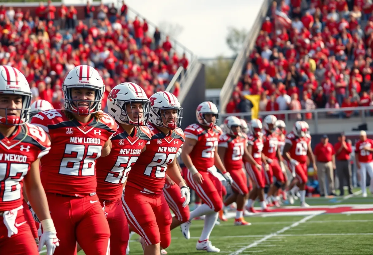 Action shot of University of New Mexico Lobos football team in a game