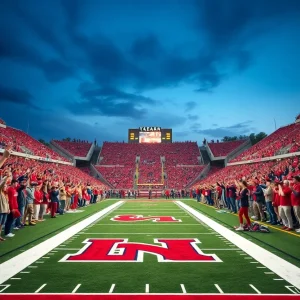 Fans cheering for the University of New Mexico Lobos during a football game
