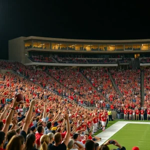 Crowd cheering for UNM Lobos during a football game