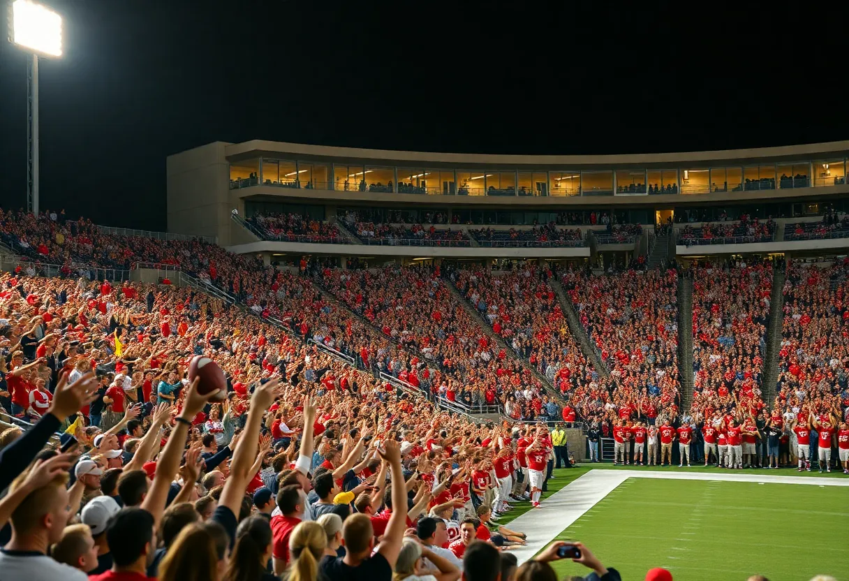Crowd cheering for UNM Lobos during a football game