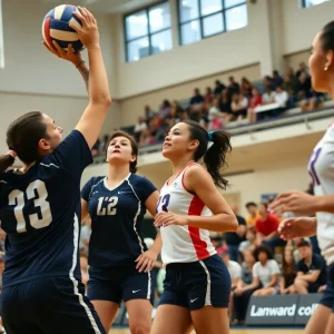 UNM Lobos women's volleyball team playing against San Diego State Aztecs during a thrilling match.