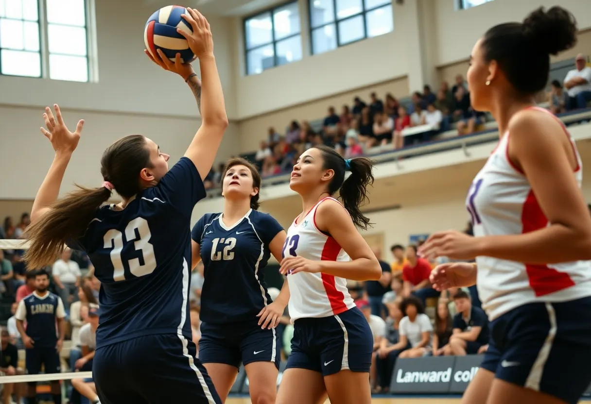 UNM Lobos women's volleyball team playing against San Diego State Aztecs during a thrilling match.
