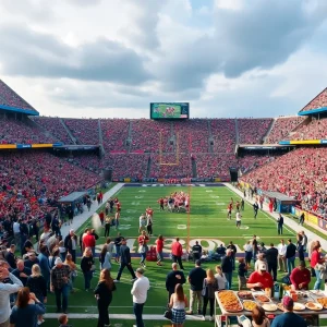 Fans gathered at University Stadium for the UNM Lobos vs Utah State Aggies football game.