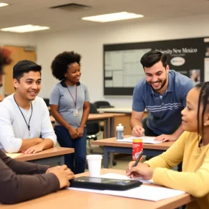 Inclusive classroom with diverse learners participating in activities.