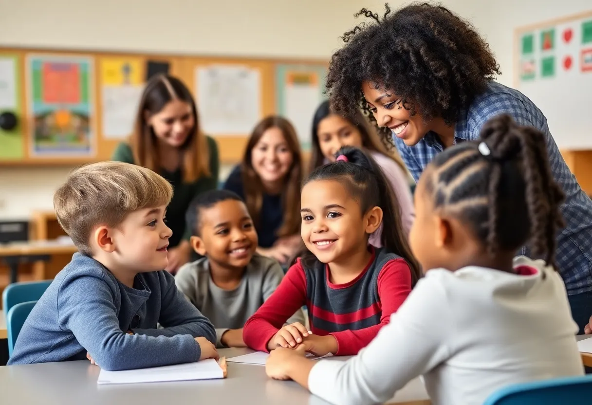 Group of teachers being trained in a classroom setting