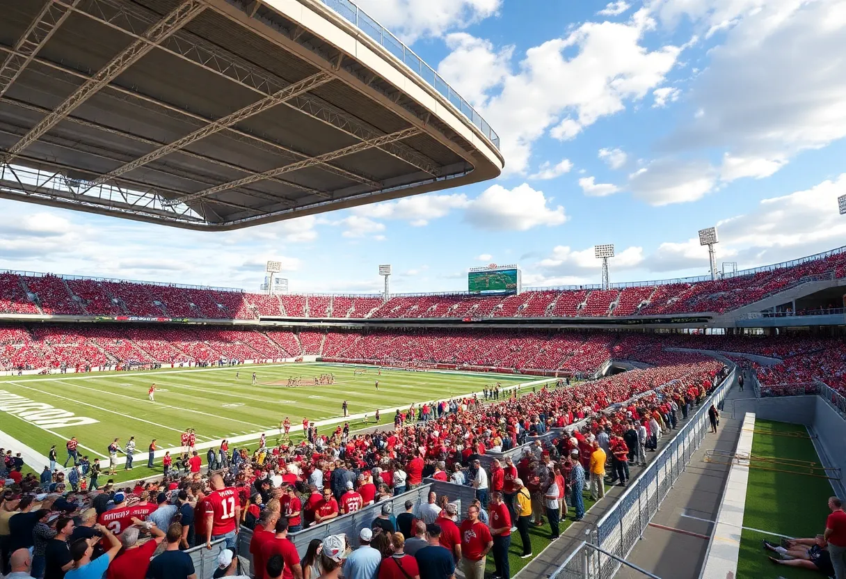 Architectural design for UNM stadium upgrade showing expanded seating and modern amenities.