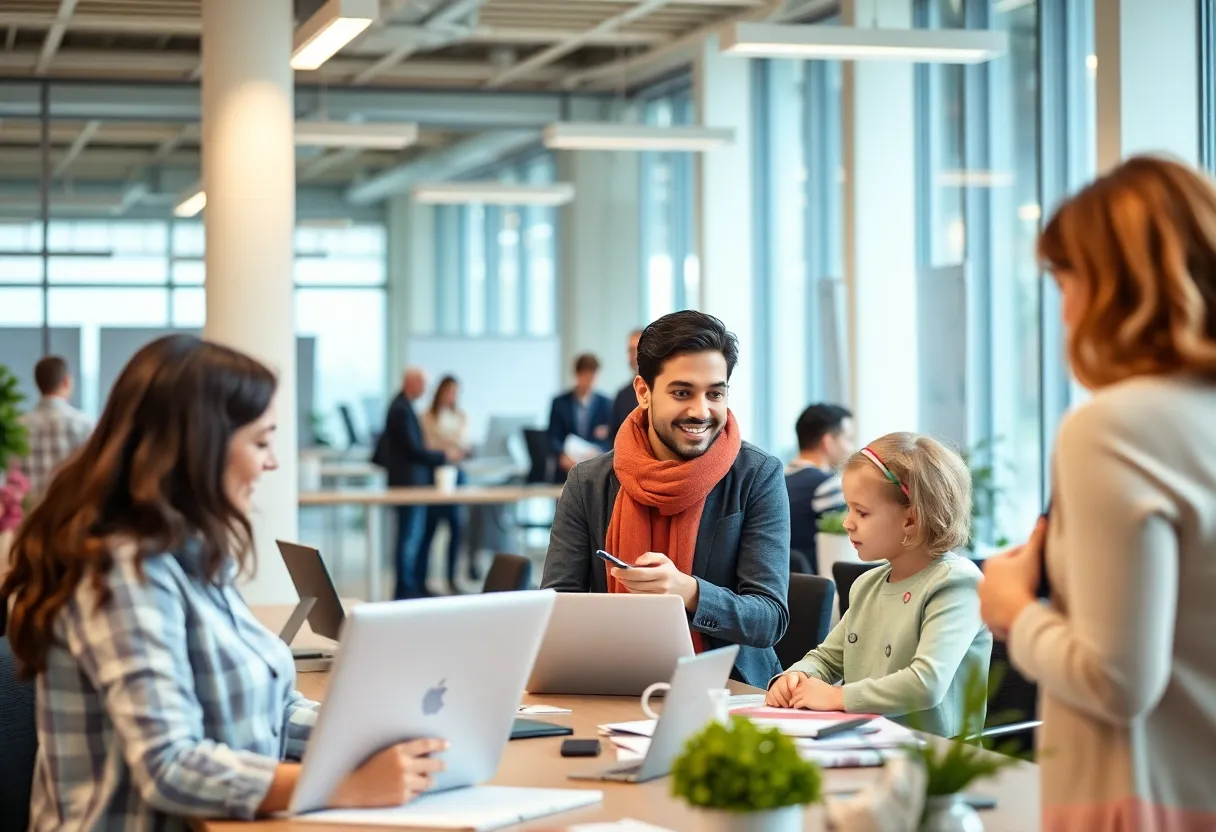 A vibrant office space at U.S. Eagle Federal Credit Union showcasing family-friendly practices.