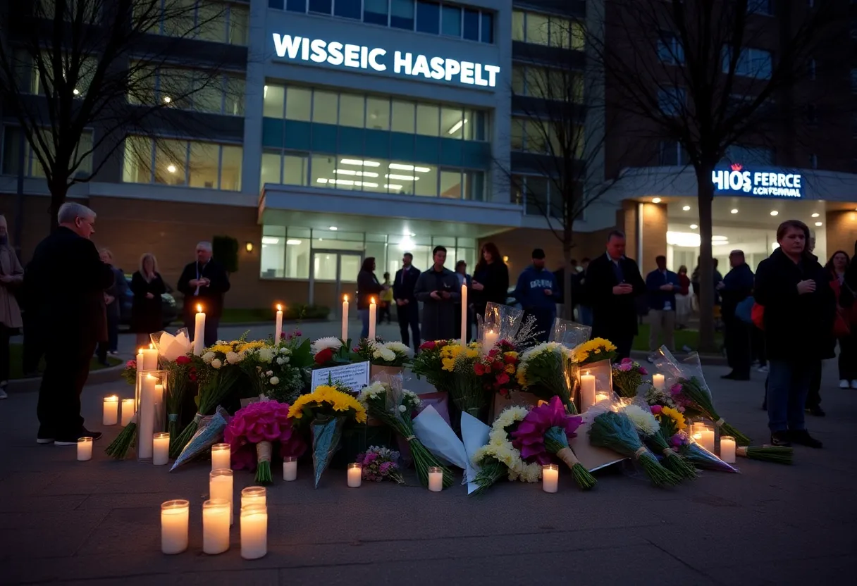 Community vigil honoring a pediatric nurse with candles and flowers