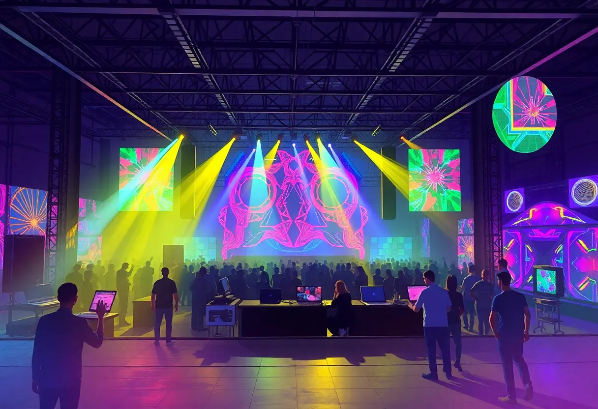 A lively electronic music festival showcasing DJs and light installations.