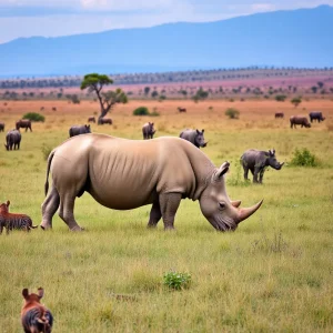 White rhino grazing in the savanna exhibit at Albuquerque BioPark