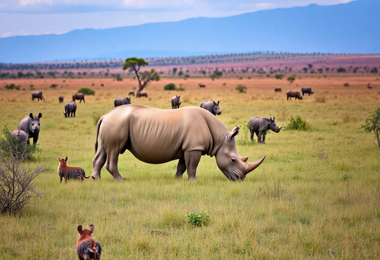 White rhino grazing in the savanna exhibit at Albuquerque BioPark