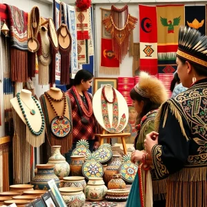 Display of Native American art at the Winter Indian Market in Albuquerque