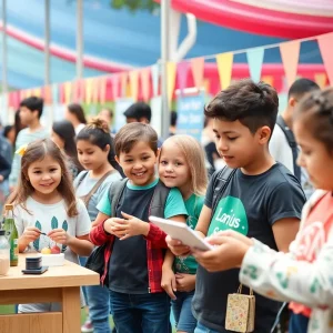 Young kids presenting business ideas at a community festival