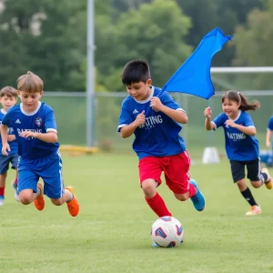 Young athletes participating in flag football tournament
