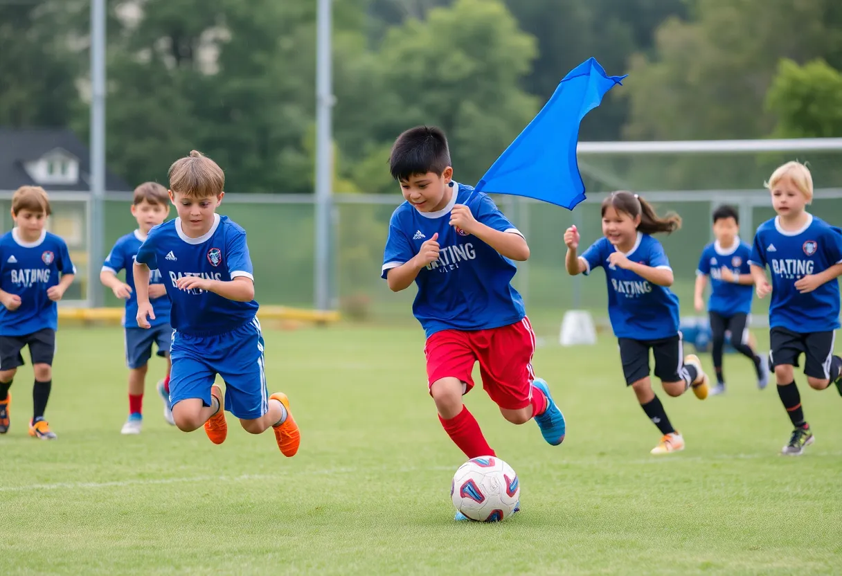 Young athletes participating in flag football tournament